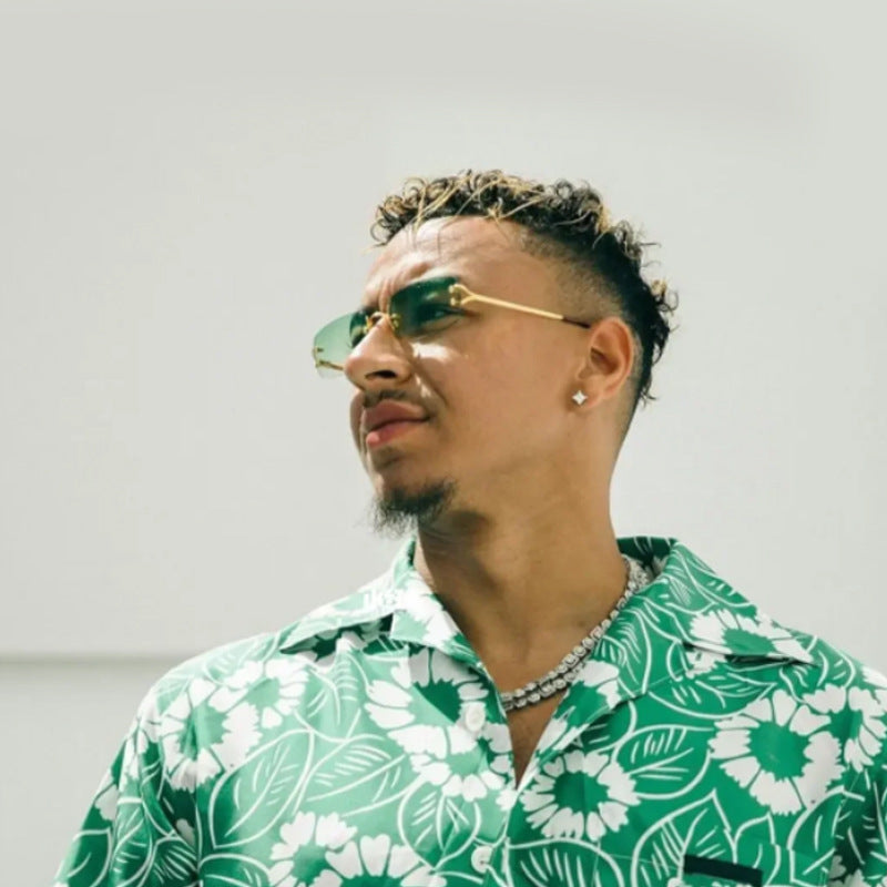 Pink Purple Stylish Frameless Diamond-Cut Sunglasses with Metallic Temples - Trendy Line-Design Fashion Eyewear 3