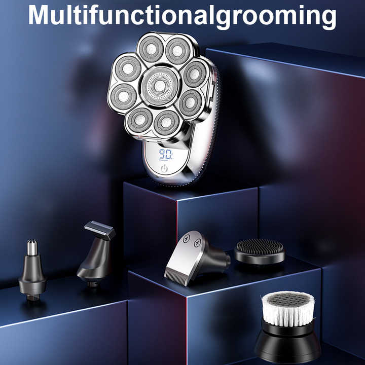 New Digital Display 9-Blade Electric Shaver – 6-in-1 Rechargeable Head Shaver & Grooming Kit for Smooth Shaving and Haircutting 4