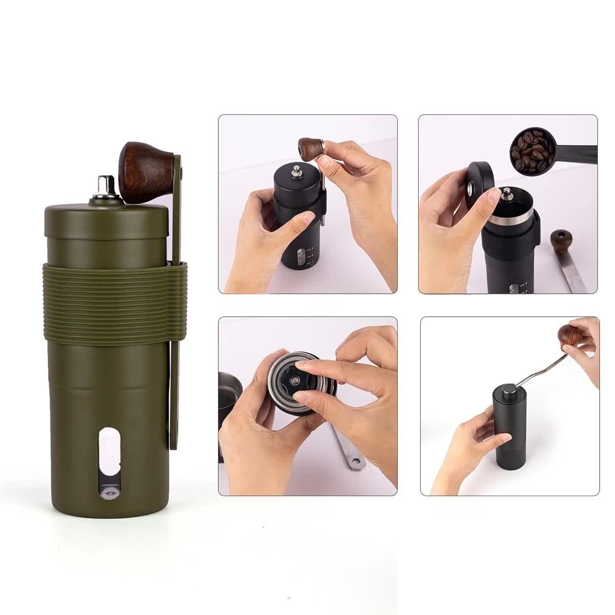 Black Portable Stainless Steel Coffee Grinder - Manual Hand-Cranked Coffee Mill, Heavy-Duty Burr Grinder for Fresh Coffee Beans 3