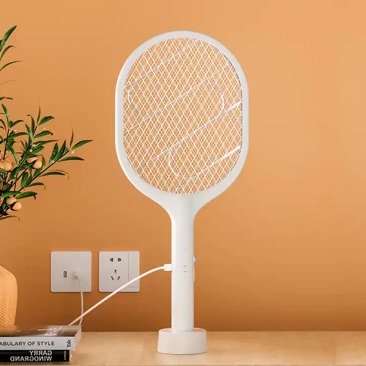 White Rechargeable Electric Mosquito Racket - 2-in-1 Mosquito Killer with Lithium Battery, Fly Swatter & Mosquito Zapper for Home Use 3