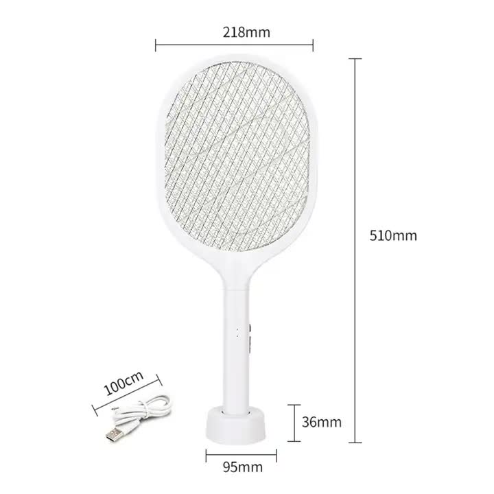 White Rechargeable Electric Mosquito Racket - 2-in-1 Mosquito Killer with Lithium Battery, Fly Swatter & Mosquito Zapper for Home Use 4