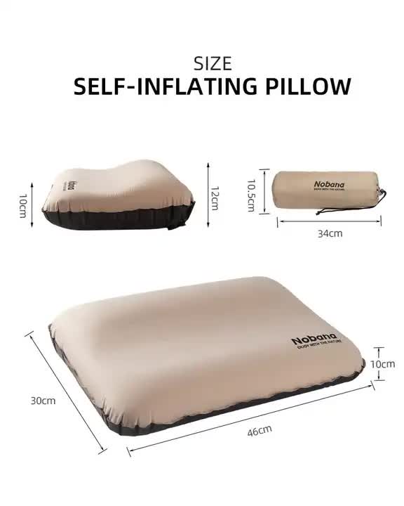 Beige Automatic Inflatable 3D Outdoor Sponge Pillow - Portable Camping Travel Neck Cushion, Comfortable Air Mattress for Tent, Versatile Nap Pillow 4