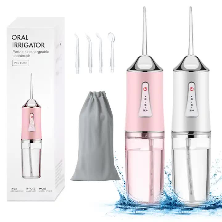 Pink Electric Portable Water Flosser - Smart 4-Head Oral Irrigation Teeth Cleaner, Pulse Cleaning for Home Use 5