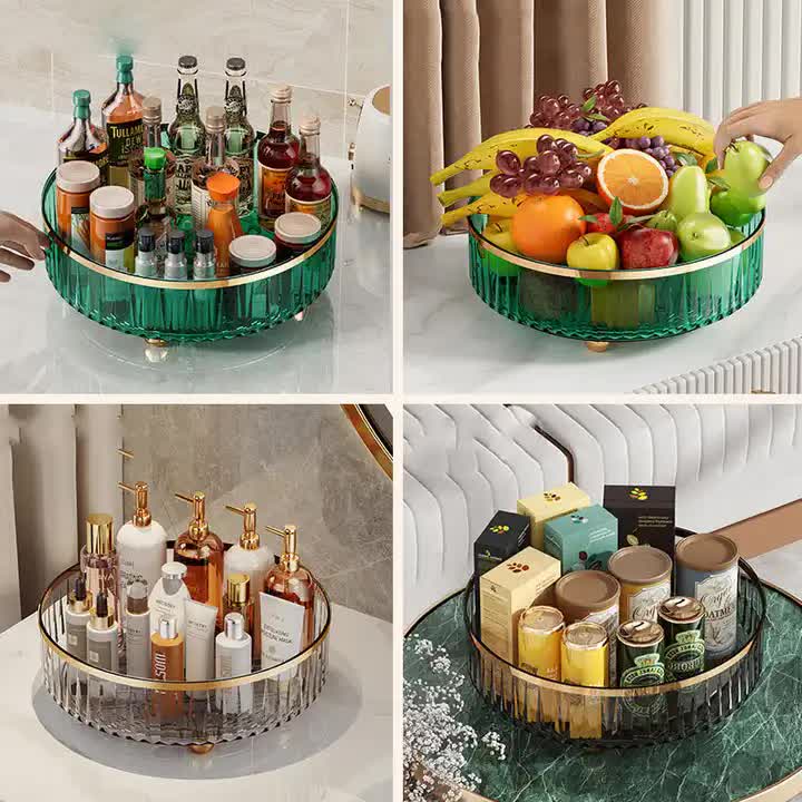 Transparent Luxury Rotating Storage Rack – Transparent Spice Organizer & Condiment Holder for Kitchen and Living Room, Desktop Rotating Tray for Efficient Storage 3