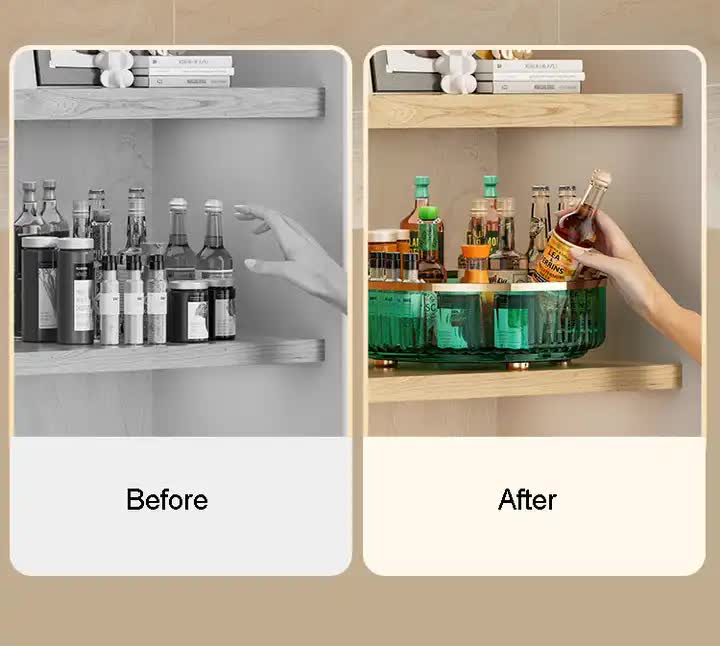 Green Luxury Rotating Storage Rack - Transparent Spice Organizer & Condiment Holder for Kitchen and Living Room, Desktop Rotating Tray for Efficient Storage 3