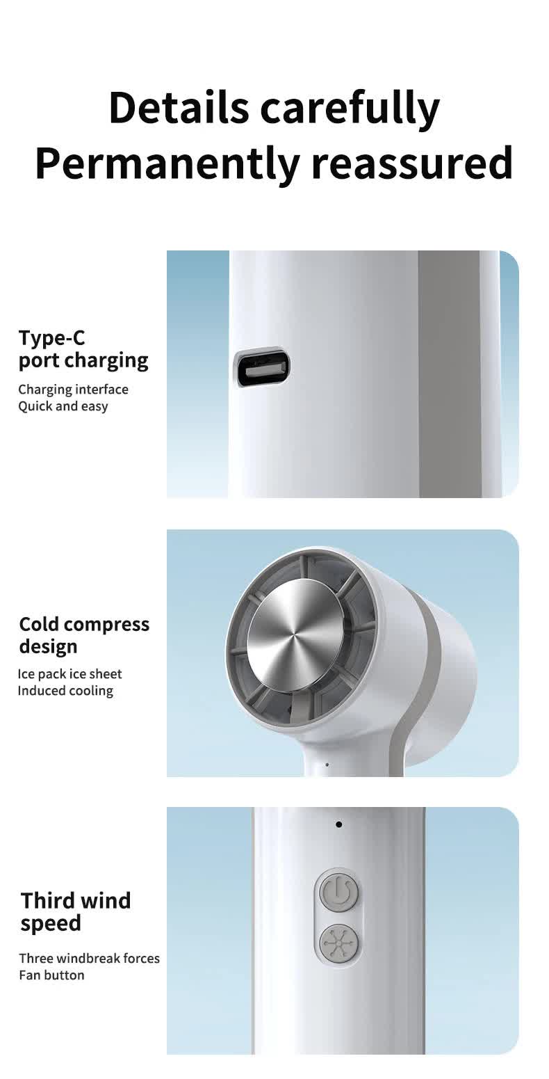 White Outdoor Handheld Cooling Fan – Mini Macaron Portable Desk Fan with Carabiner, Ideal for Home, Travel, and Hiking 4