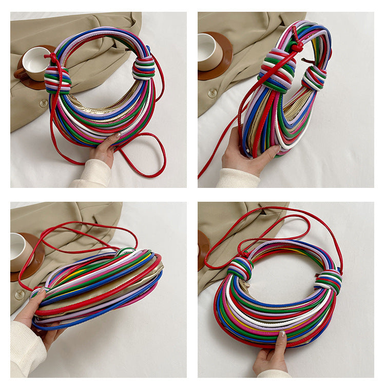 Multi-coloured Fashionable Candy Color Handbag – Crossbody Women’s Woven Bag with Unique Line Design 5