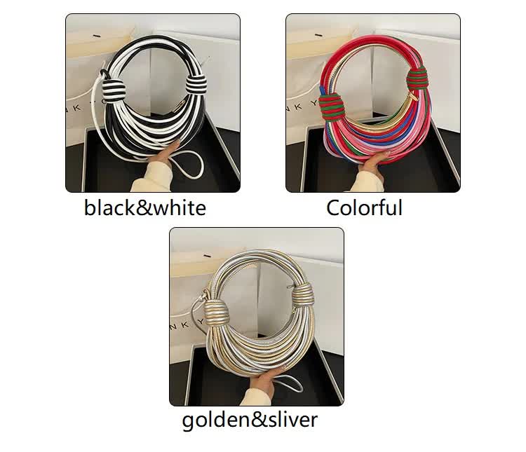 Golden And Sliver Fashionable Candy Color Handbag - Crossbody Women's Woven Bag with Unique Line Design 3