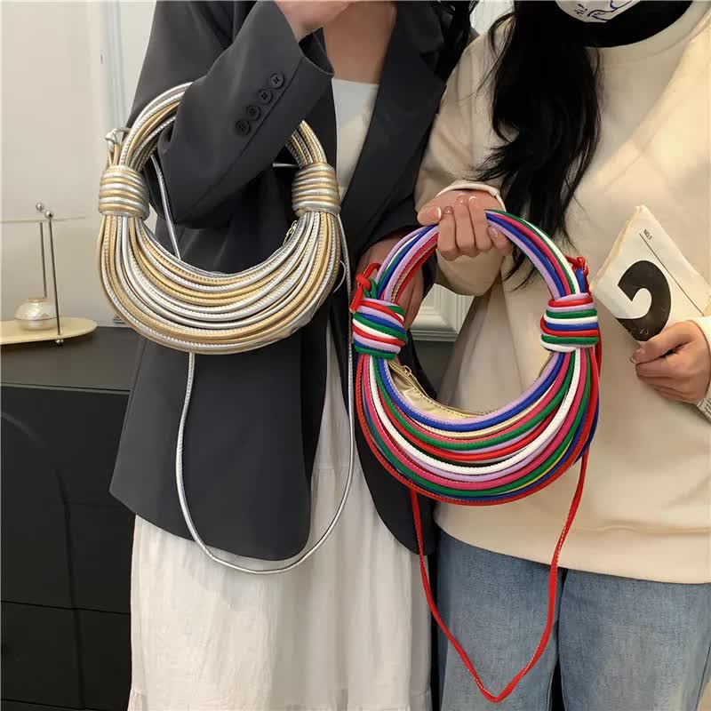 Black And White Fashionable Candy Color Handbag - Crossbody Women's Woven Bag with Unique Line Design 4