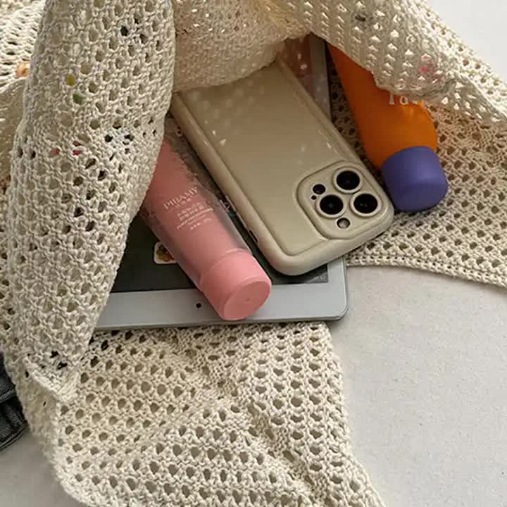 White Summer Woven Handbag – Hollow Straw Beach Tote with Colorful Beads, Lazy Style, Large Capacity Shoulder Bag for Vacation 4