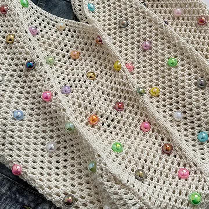 Brown Summer Woven Handbag - Hollow Straw Beach Tote with Colorful Beads, Lazy Style, Large Capacity Shoulder Bag for Vacation 3