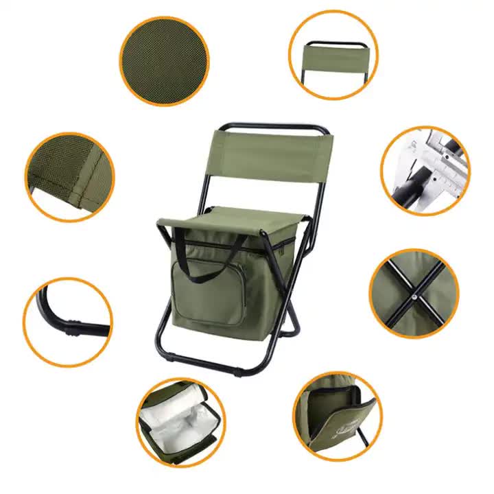 Green Portable 3-in-1 Folding Camping Chair with Storage Bag, Backrest, and Insulated Cooler for Outdoor Fishing, Hiking, and Picnics 6