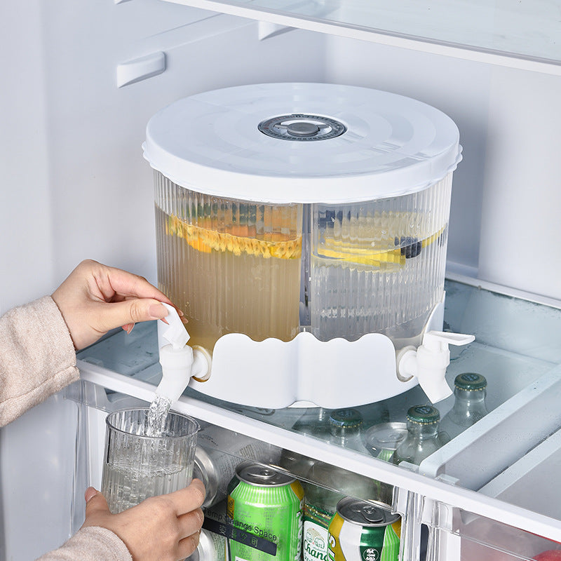 Water Bottle + 4 Cups Large Capacity Rotating Beverage Dispenser with Faucet, Multi-Compartment Refrigerator Water Jug for Juice, Tea, and Drinks 3