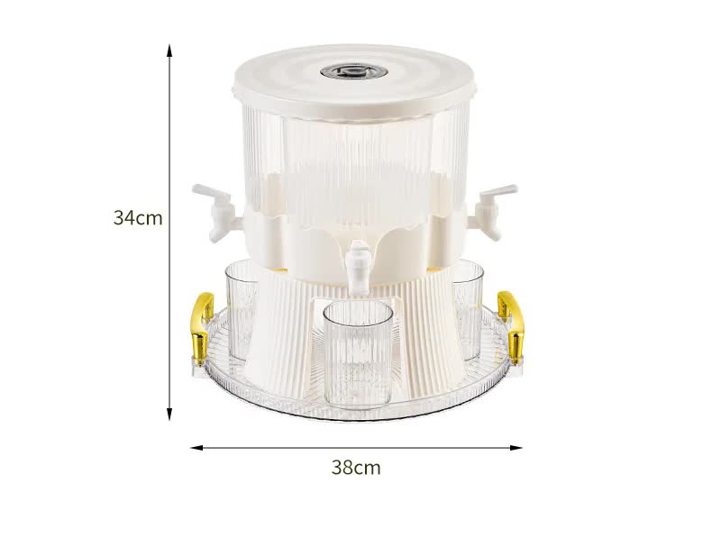 Water Bottle + 4 Cups+Tray Large Capacity Rotating Beverage Dispenser with Faucet, Multi-Compartment Refrigerator Water Jug for Juice, Tea, and Drinks 4