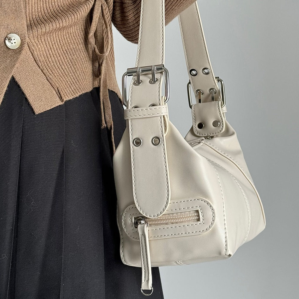 White Trendy Punk Shoulder Bag, Small Retro Handbag with Sweet Cool Aesthetic, Versatile Underarm Bag 3