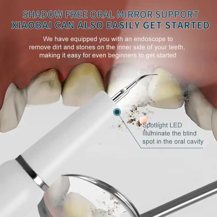 White Portable Ultrasonic Dental Cleaner, Home Use Plaque Remover, Sonic Tooth Stain & Tartar Cleaning Tool 4