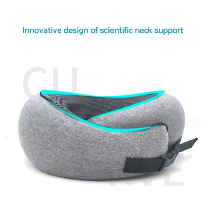 Light Gray Buckle Tape Memory Foam U-Shaped Neck Pillow - Snail Travel Cushion for Airplane, Office Nap, and Travel - Adjustable with Magnetic Therapy Cloth 5