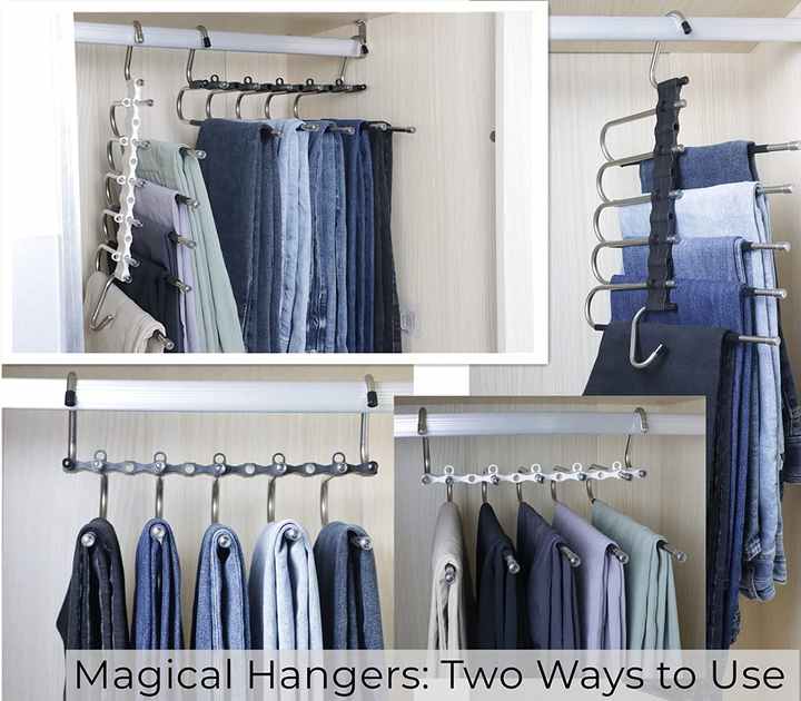 2 PCS Black Stainless Steel Foldable Pants Hanger – Multi-Layer Non-Slip Closet Organizer for Clothes and Trousers 3
