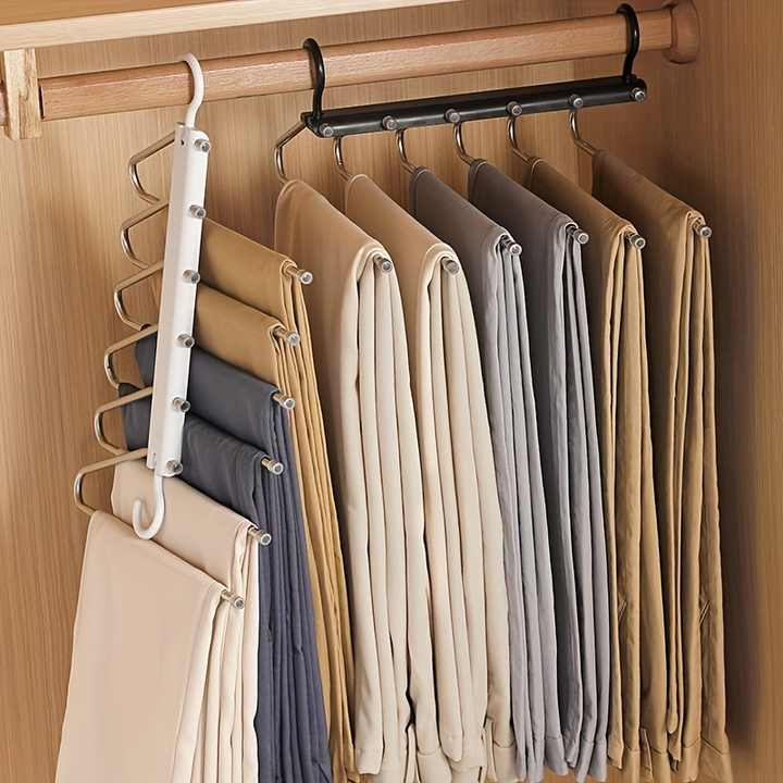 2 PCS White Stainless Steel Foldable Pants Hanger - Multi-Layer Non-Slip Closet Organizer for Clothes and Trousers 5