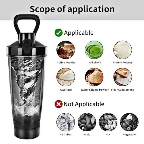 Black Portable Electric Shaker Bottle with LED Light, 550ml Sports Protein Mixer Cup for Gym and Travel 3