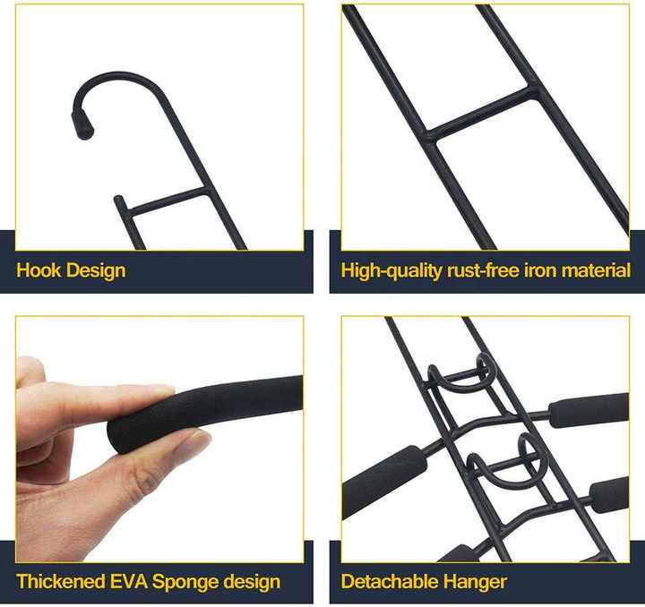 2 PCS Black Children's Multi-Layer Foam Hanger, Detachable Non-Slip Clothes Rack, Space-Saving Wardrobe Organizer 4