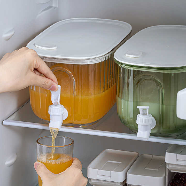 Transparent  4 Liter Refrigerator Cold Drink Dispenser, Juice & Fruit Infuser Water Pitcher, Spigot Beverage Container 4