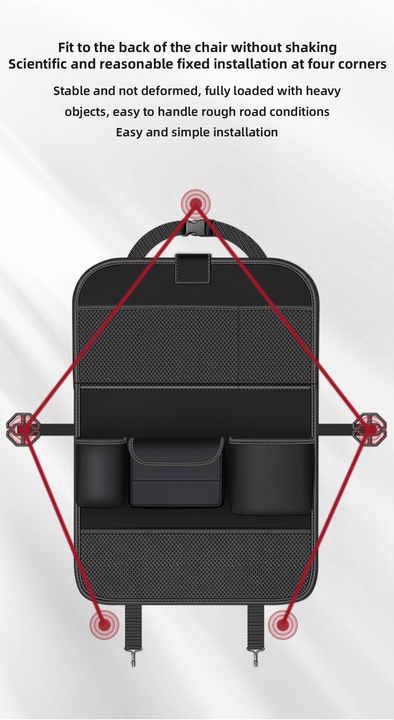 Black Car Seat Back Organizer with Foldable Tray, Leather Backseat Storage Bag, Multi-Pocket Vehicle Organizer 4
