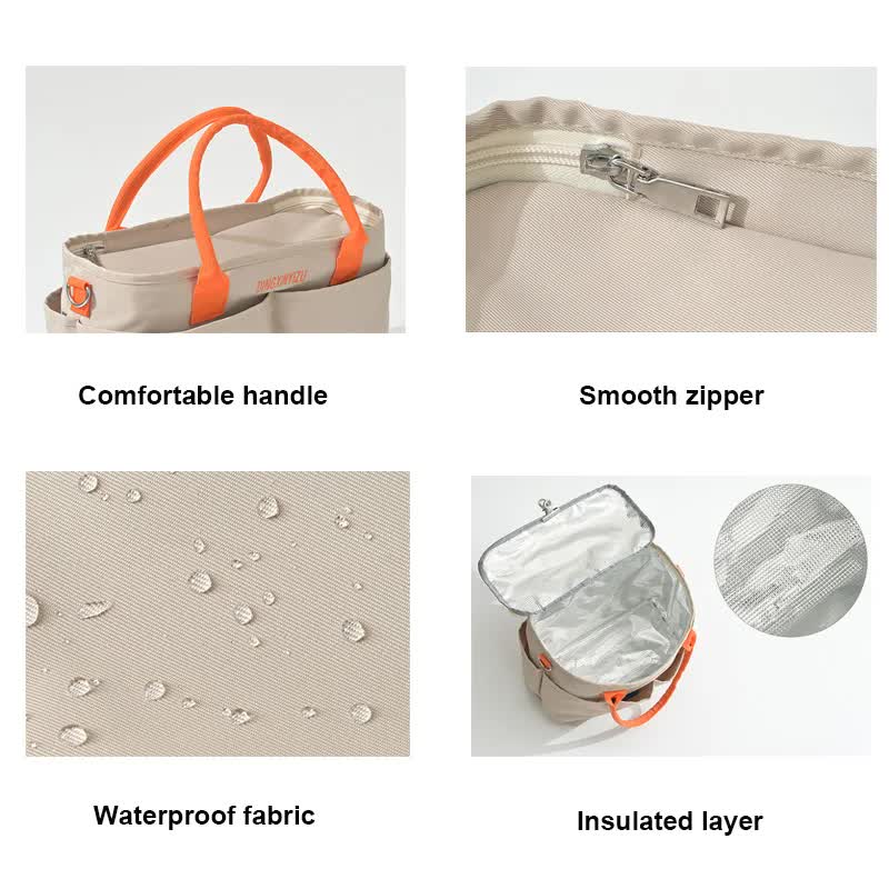 Khaki Multi-Function Diaper Bag with Insulated Lining, Large Capacity Mommy Bag, Shoulder & Crossbody Baby Bag 3