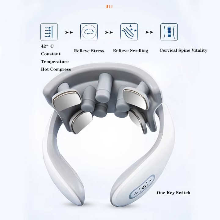 White Portable Electric Neck Massager – Intelligent Pulse Therapy with Heat and 4 Massage Heads 5