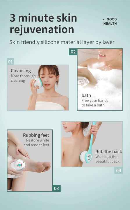 White Electric Bath Brush & Multi-Functional Massager – Long Handle Waterproof Body Cleansing Tool 3