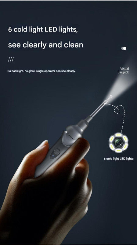 Black Rechargeable Visual Electric Ear Cleaner with LED Light - Safe and Effective Ear Wax Removal Tool for Adults and Children 3