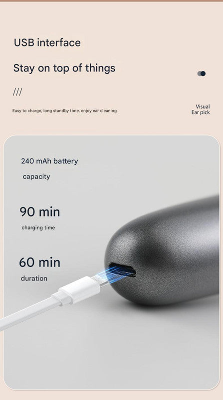 Black Rechargeable Visual Electric Ear Cleaner with LED Light - Safe and Effective Ear Wax Removal Tool for Adults and Children 5