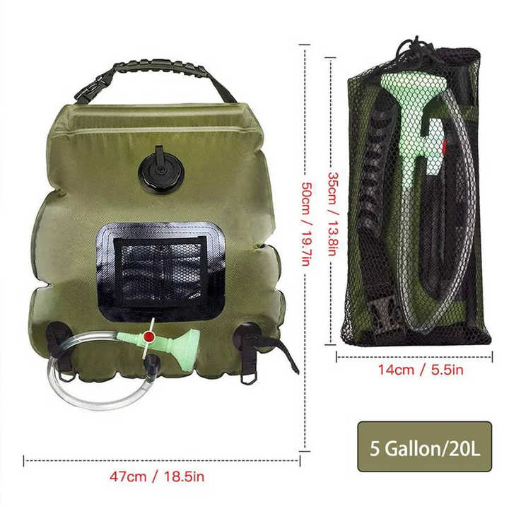 Green Portable Solar Camping Shower Bag, Foldable 20L Outdoor Water Storage Bag with Temperature Display for Easy Use 3