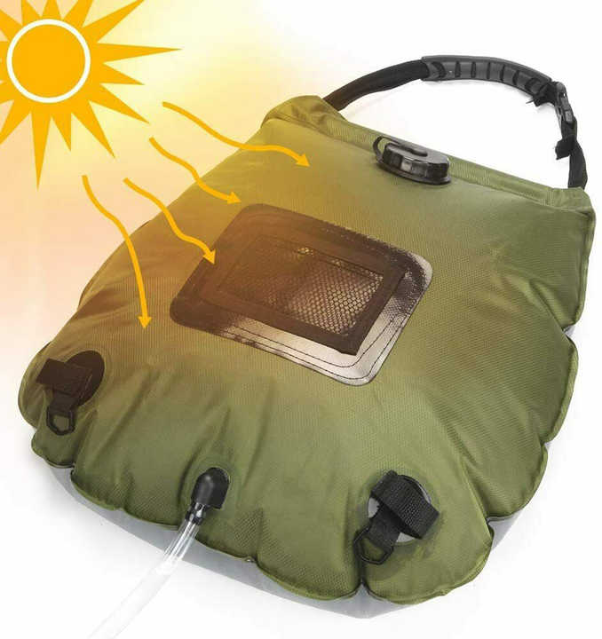 Black Portable Solar Camping Shower Bag, Foldable 20L Outdoor Water Storage Bag with Temperature Display for Easy Use 6