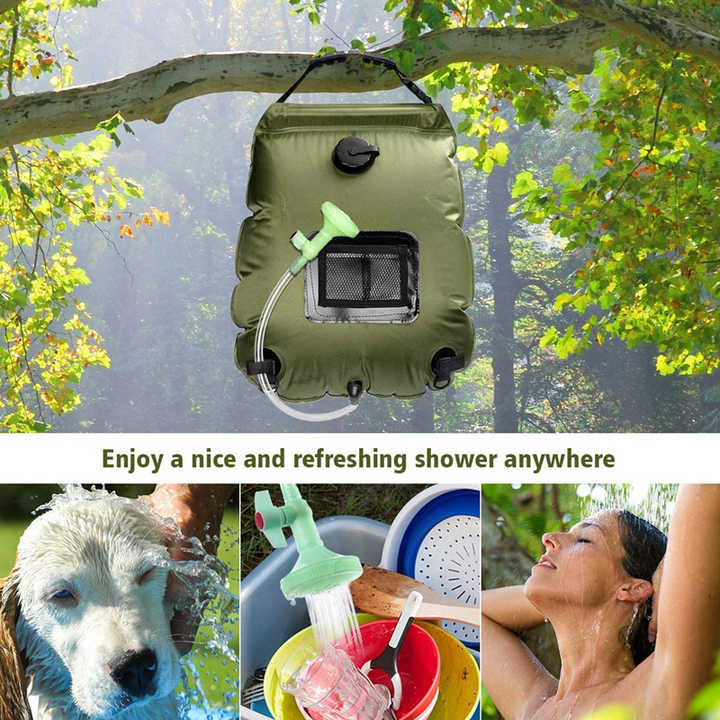 Blue Portable Solar Camping Shower Bag, Foldable 20L Outdoor Water Storage Bag with Temperature Display for Easy Use 5