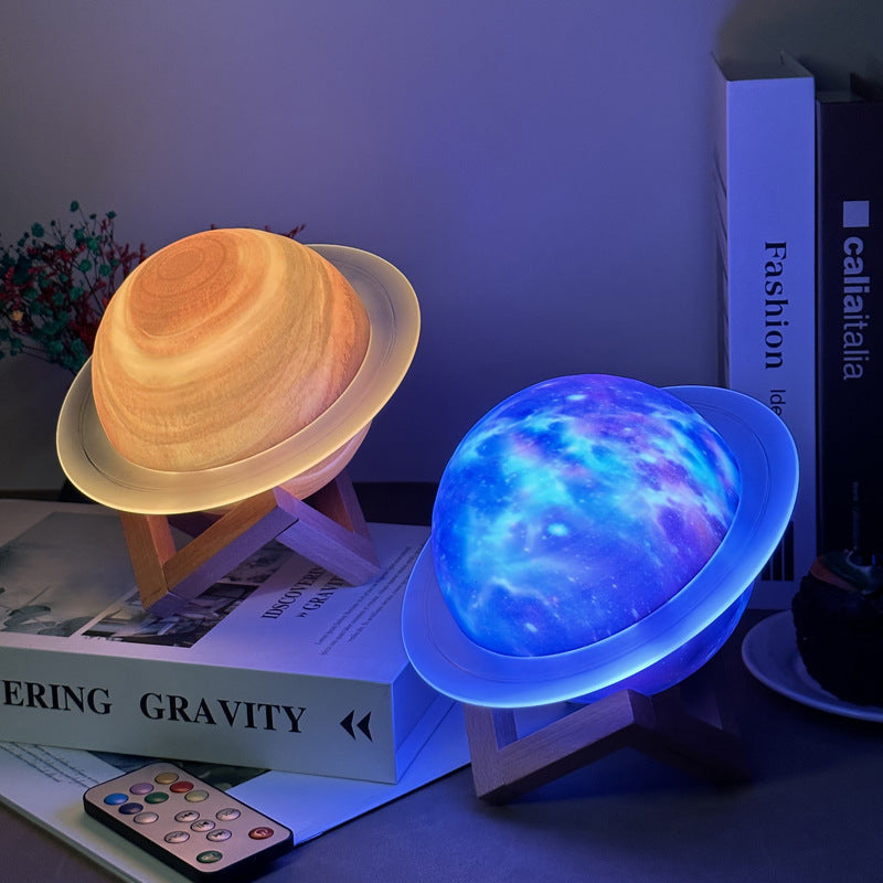 Yellow 3D Saturn Ring Bluetooth Speaker with Adjustable LED Lights, HiFi Bass, USB Charging, and Immersive Sound for Home and Desktop Use 3