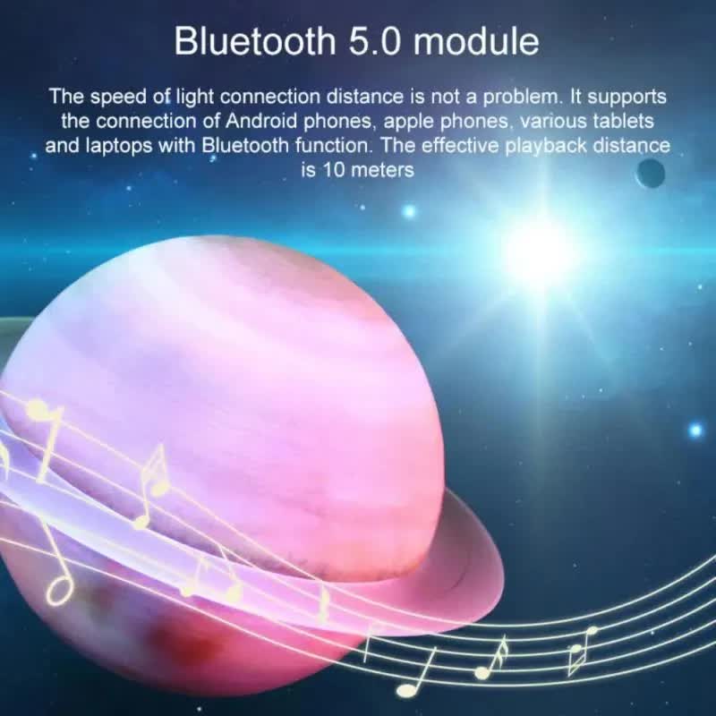 Yellow 3D Saturn Ring Bluetooth Speaker with Adjustable LED Lights, HiFi Bass, USB Charging, and Immersive Sound for Home and Desktop Use 6