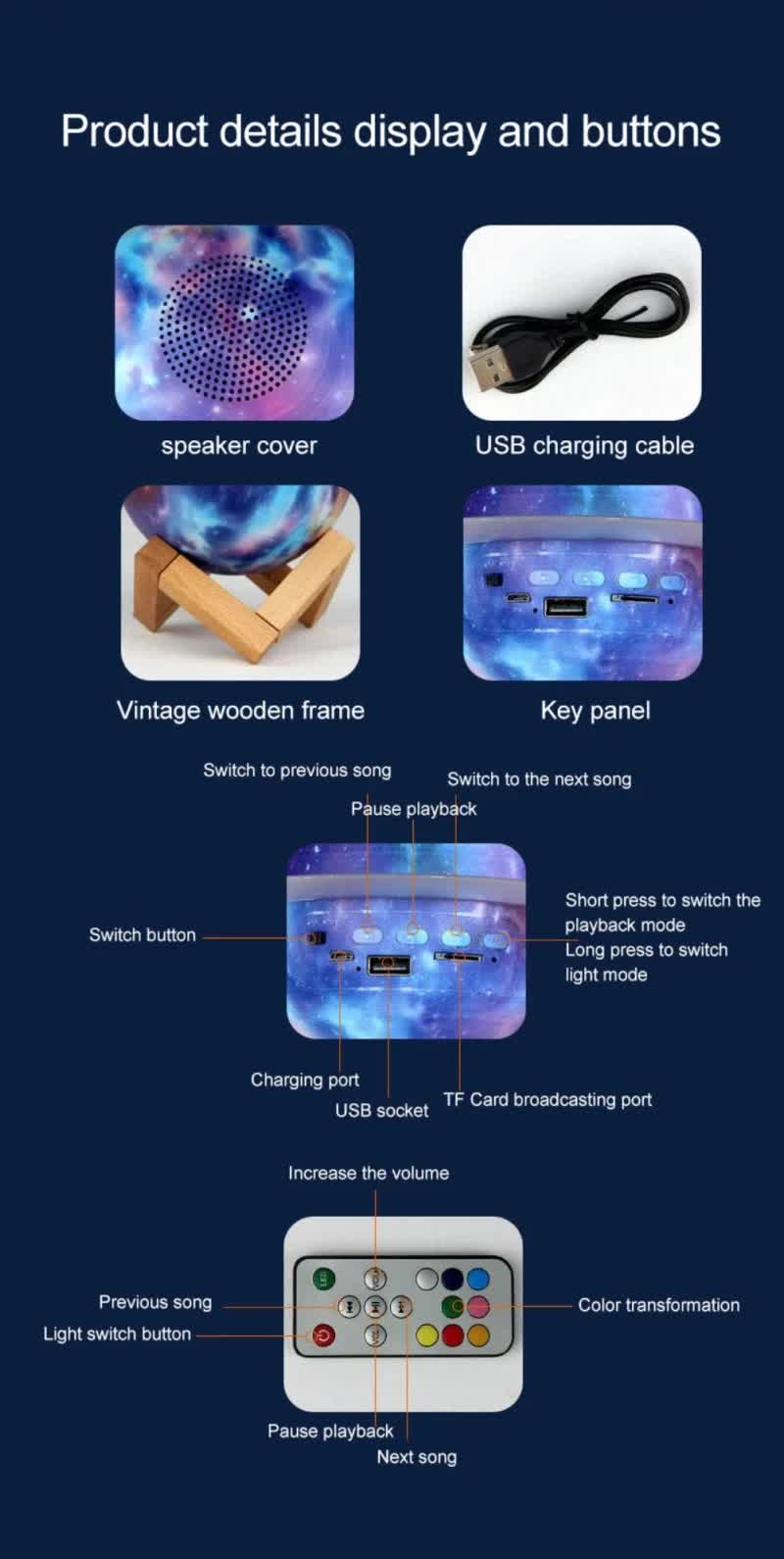 Purle And Blue 3D Saturn Ring Bluetooth Speaker with Adjustable LED Lights, HiFi Bass, USB Charging, and Immersive Sound for Home and Desktop Use 6