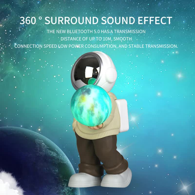 Holding the romantic moon (grey top + navy blue pants) Creative Astronaut Bluetooth Speaker with 3D Starry Sky Lighting, Portable Wireless Moon Lamp Speaker - Perfect Gift for Space Enthusiasts 4