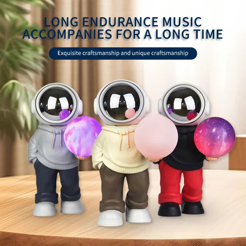 Holding the romantic moon (beige top + brown pants) Creative Astronaut Bluetooth Speaker with 3D Starry Sky Lighting, Portable Wireless Moon Lamp Speaker - Perfect Gift for Space Enthusiasts 5