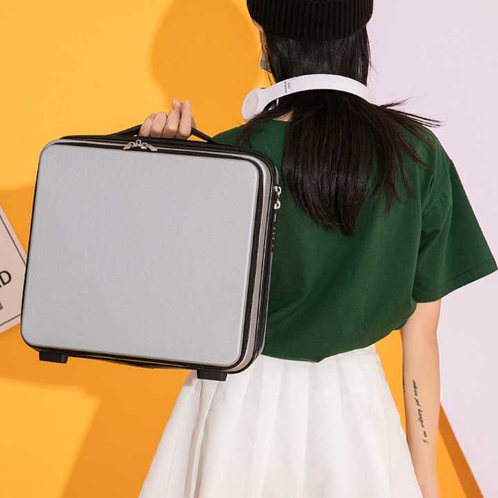 Black Mini 16-Inch Password-Protected ABS Storage and Carry-On Luggage Box | Front-Opening Cosmetic Organizer | Lightweight 1.46kg Travel Case 4