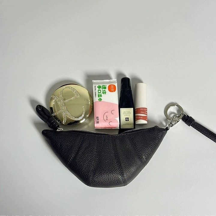 Black Cute Crossbody Coin Purse | Mini Croissant Design Shoulder Bag | Small PU Leather Portable Makeup & Earphone Pouch 3