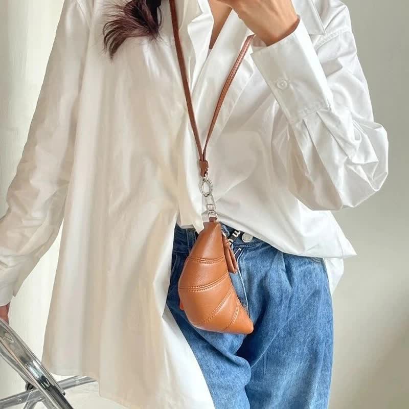 Yellow Cute Crossbody Coin Purse | Mini Croissant Design Shoulder Bag | Small PU Leather Portable Makeup & Earphone Pouch 4