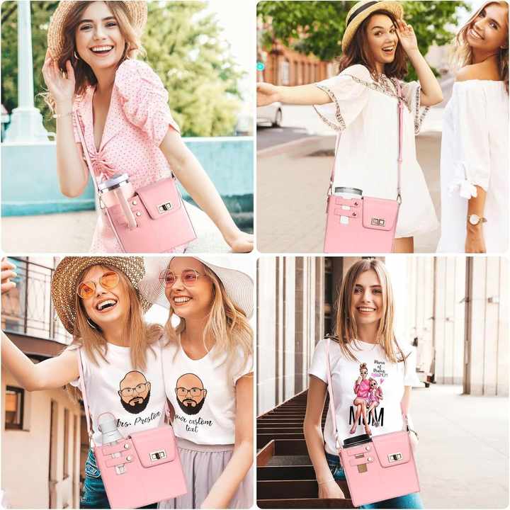 Pink Portable Beverage Bottle Cup Holder Bag | Trendy Crossbody Design for Daily Commute（No water cup） 5