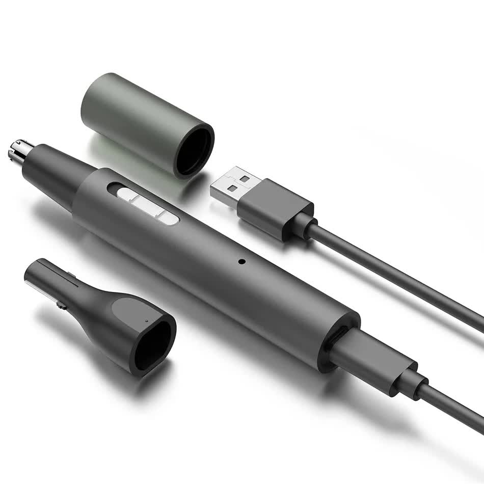 Dark Blue Electric Nose Hair Trimmer with Sideburn Cutter - Portable USB Rechargeable Grooming Kit 4