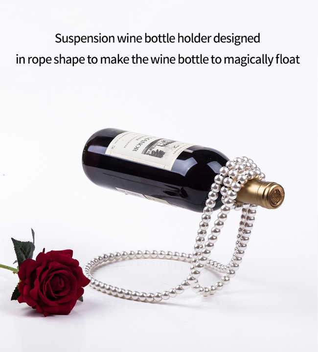 Gold Modern Floating Pearl Wine Bottle Holder – Elegant Home Decor, Unique Kitchen Accessory for Dining, Bar, and Living Room 3