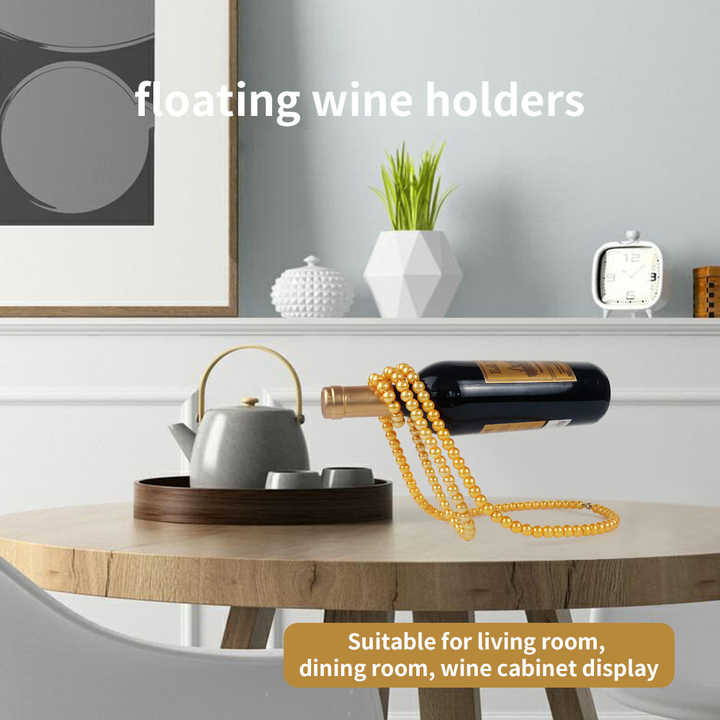 Black Modern Floating Pearl Wine Bottle Holder - Elegant Home Decor, Unique Kitchen Accessory for Dining, Bar, and Living Room 3