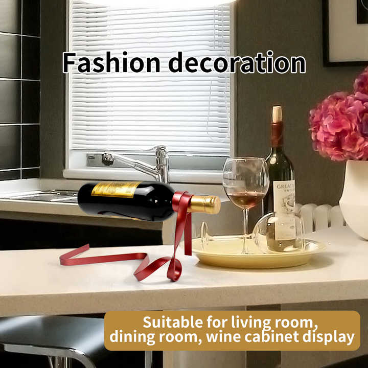 Gold Modern Ribbon Wine Bottle Holder - Creative Floating Wine Rack for Home and Bar Décor 4