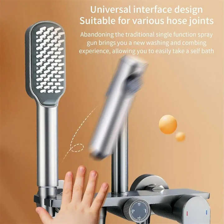 White Handheld Shower Head with Silicone Brush and Massage Function - High-Pressure Water Spray 4