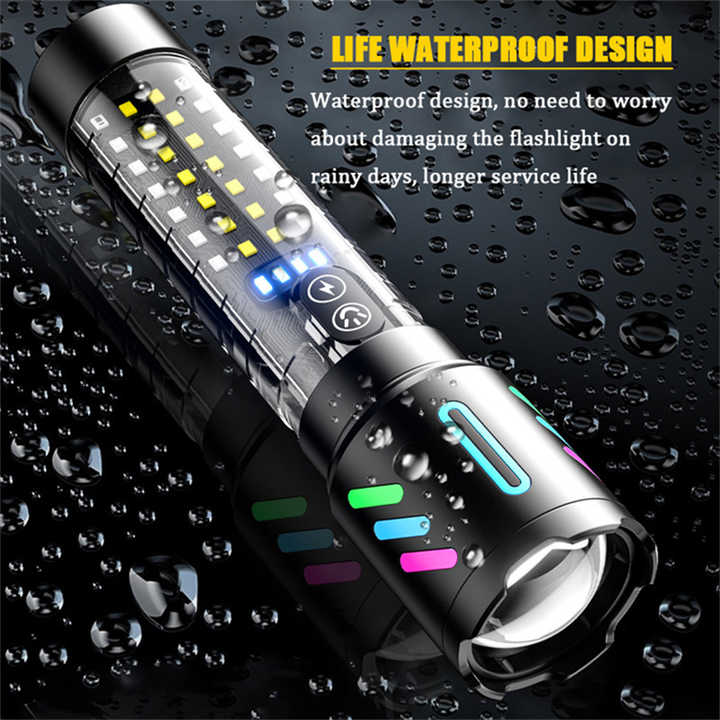 LED Rechargeable Laser Flashlight – Multifunctional Type-C Strong Light Torch with Adjustable Zoom 3